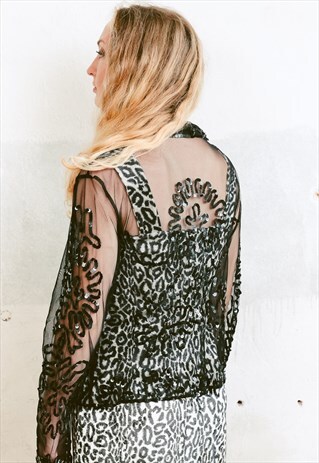 VINTAGE 90S BLACK SHEER SEQUIN BLOUSE