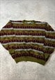 VINTAGE KNITTED JUMPER ABSTRACT PATTERNED GRANDAD SWEATER