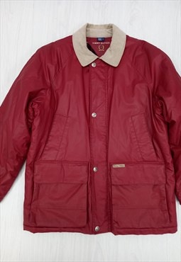 00's Vintage Trucker Jacket Red Faux Leather