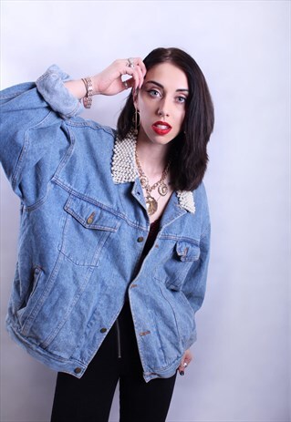 BEADED COLLAR DENIM JACKET