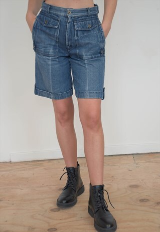 VINTAGE 90S DENIM SHORTS BERMUDA IN DARK BLUE WASH
