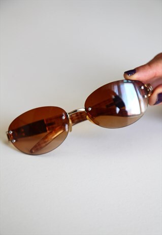 VINTAGE GOLD RIMLESS FRAME, BROWN LENSES