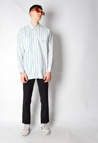 VINTAGE 90S WHITE STRIPED LONG SLEEVE LIGHTWEIGHT SHIRT