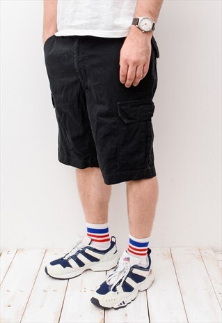 BLACK MEN'S W33 LOOSE FIT CARGO WORK SHORTS WORKER SKATER