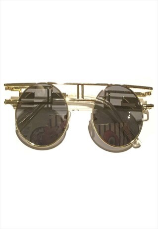 GOLD ROUND RETRO FRAME SUNGLASSES