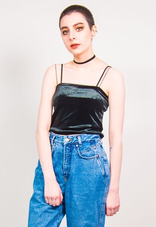 VINTAGE 90'S BLACK VELVET CROP VEST TOP