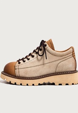 Tractor platform shoes chunky sole preppy suede boots cream