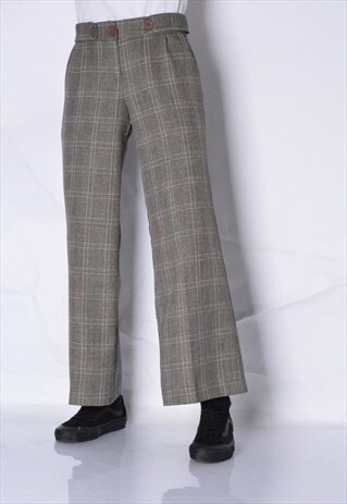 VINTAGE 90S BEIGE CHECK WOMENS PANTS