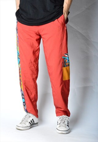 VINTAGE 90S RED COLOURFUL ABSTRACT SPORTS PANTS