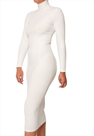 RIBBED TURTLE NECK MIDI DRESS