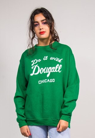 90'S VINTAGE GREEN CHICAGO USA SLOGAN SWEATER JUMPER