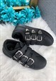 BLACK FAUX LEATHER BUCKLED PUMPS / TRAINERS