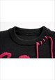 KNITTED GRUNGE JUMPER LETTER PATCH SWEATER PREMIUM TOP BLACK