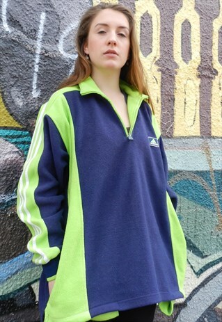 UNISEX VINTAGE BLUE AND GREEN ADIDAS 1/4 FLEECE