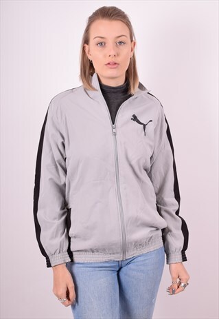 PUMA WOMENS VINTAGE TRACKSUIT TOP JACKET XL GREY 90S