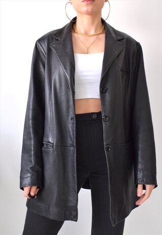 VINTAGE 90S GENUINE LEATHER BLAZER JACKET S/M