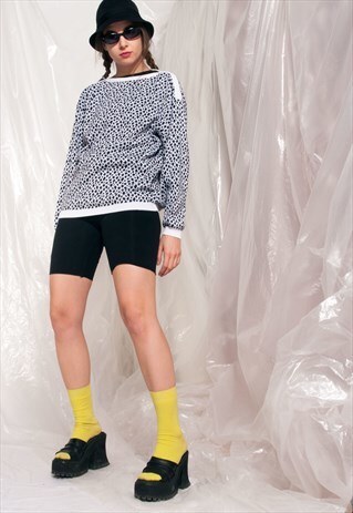VINTAGE JUMPER 80S DALMATIAN PATTERN MONOCHROME KNIT SWEATER