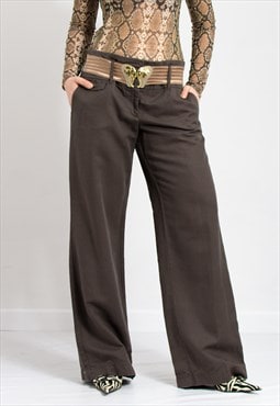 Y2K linen wide leg pants in brown women