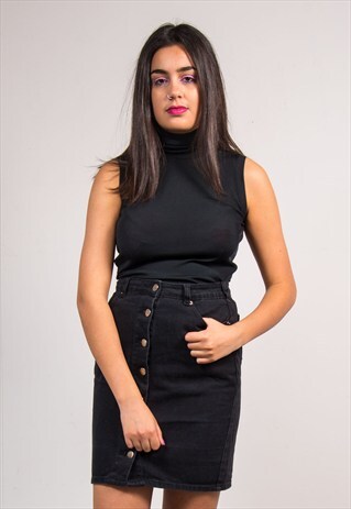 70'S VINTAGE BLACK SLEEVELESS ROLL NECK TOP