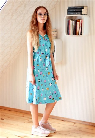 LIGHT BLUE SLEEVELESS BELTED DRESS