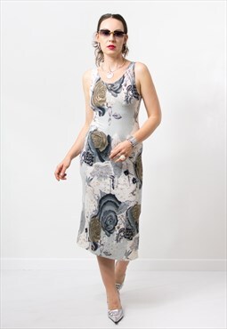 Vintage Y2K bodycon dress printed roses women