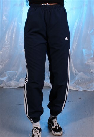 VINTAGE ADIDAS NAVY AND WHITE TRACK BOTTOMS