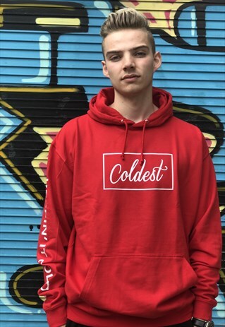 COLDEST RED HOODIE WITH WHITE PRINT