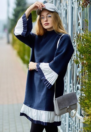 HIGH NECK DRESS WITH PLEATED HEM
