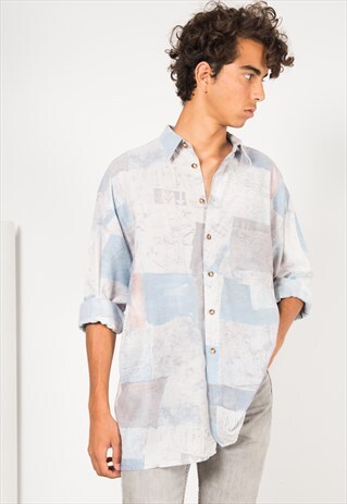 VINTAGE 80S CRAZY PRINT SHIRT/ S1725