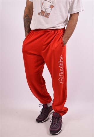 LOTTO MENS VINTAGE TRACKSUIT TROUSERS MEDIUM RED 90S