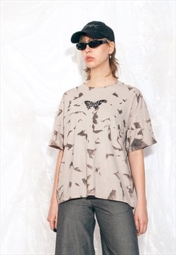 Vintage Y2K Reworked Oversized Tee in Beige Printed