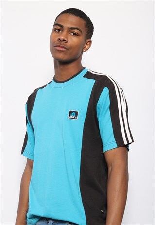 VINTAGE ADIDAS LOGO T-SHIRT BLUE BLACK