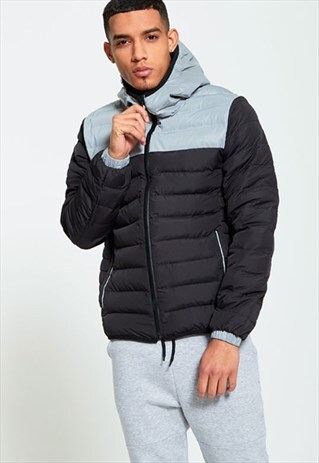 BLACK BUBBLE JACKET WITH GREY REFLECTIVE PANEL