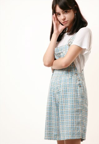 90S VINTAGE CHECKED DENIM SHORT LENGTH DUNGAREES 897