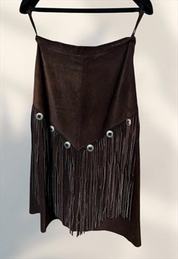 Vintage Leather Skirt Fringe Western