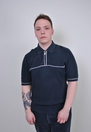 80S BLACK ZIPPED POLO, VINTAGE STRIPED MINIMALIST TSHIRT