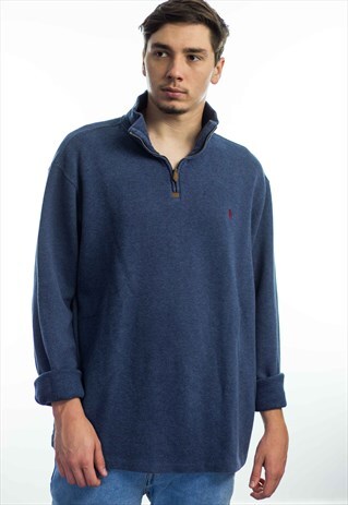 VINTAGE POLO RALPH LAUREN 1/4 ZIP JUMPER LOGO 90S XXL 23.1