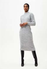 Long Sleeve Grey Knitted Maxi Dress 
