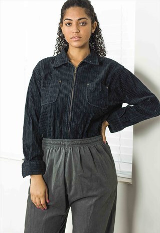 VINTAGE BLACK CORDUROY SHIRT LOGO 90S M 20.8