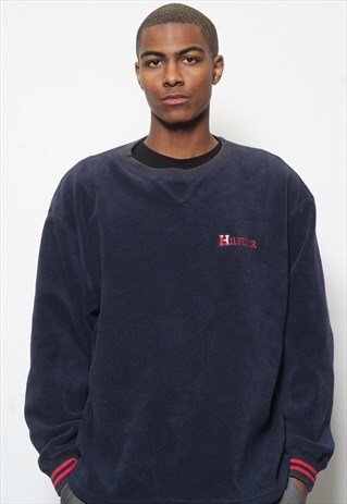 VINTAGE TOMMY HILFIGER LOGO FLEECE SWEATSHIRT NAVY BLUE