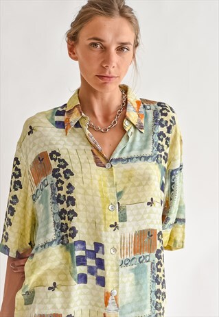 VINTAGE 80S FUNKY FESTIVAL SHIRT IN GREEN PATTERN