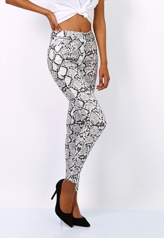 HIGH WAIST SNAKE PRINT SKINNY JEANS