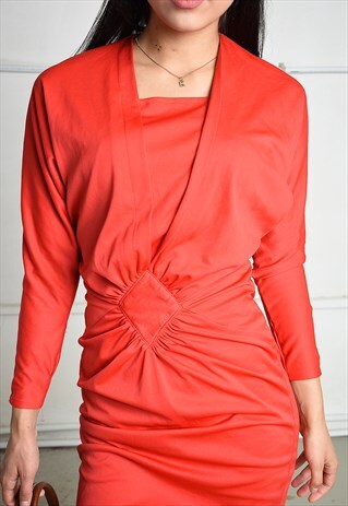 VINTAGE 80S MINIMALIST PARIS CHIC MIDI DRESS IN RED
