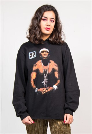 RETRO 50 CENT GRUNGE BLACK HOODIE SWEATSHIRT