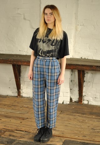 VINTAGE HIGH WAISTED CHECKED TROUSERS