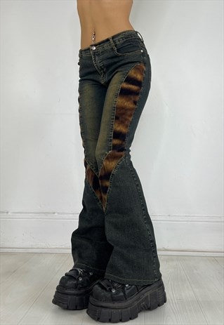 Vintage 90s Jeans Furry Tiger Bootcut Flares Y2k Western 00S