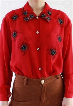Vintage Blouse Embroidery Red M B203