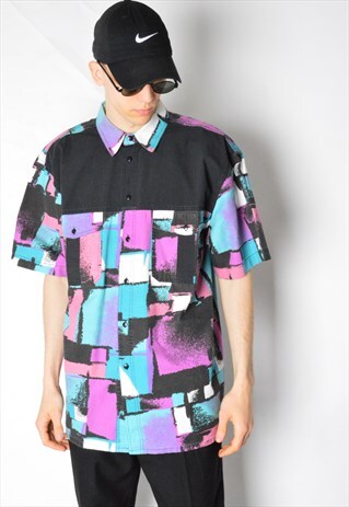 VINTAGE 80S COLOURFUL ABSTRACT SHORT SLEEVE SHIRT