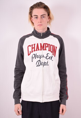 CHAMPION MENS VINTAGE TRACKSUIT TOP JACKET LARGE WHITE 90S