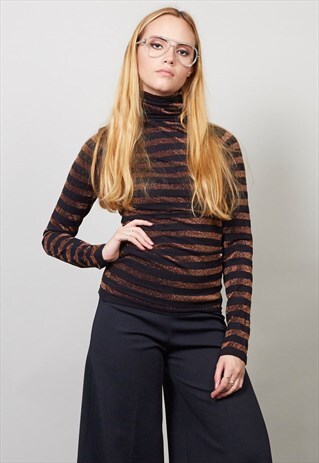 VINTAGE 80'S BRONZE STRIPY ROLL NECK JUMPER
